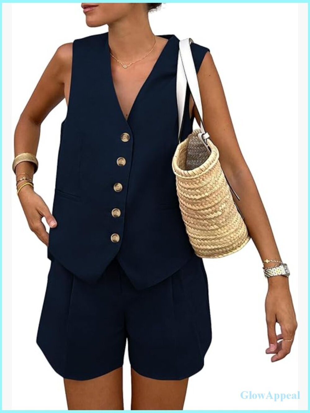 Women's Summer 2 Piece Outfits Sleeveless Matching Set Vest and Shorts